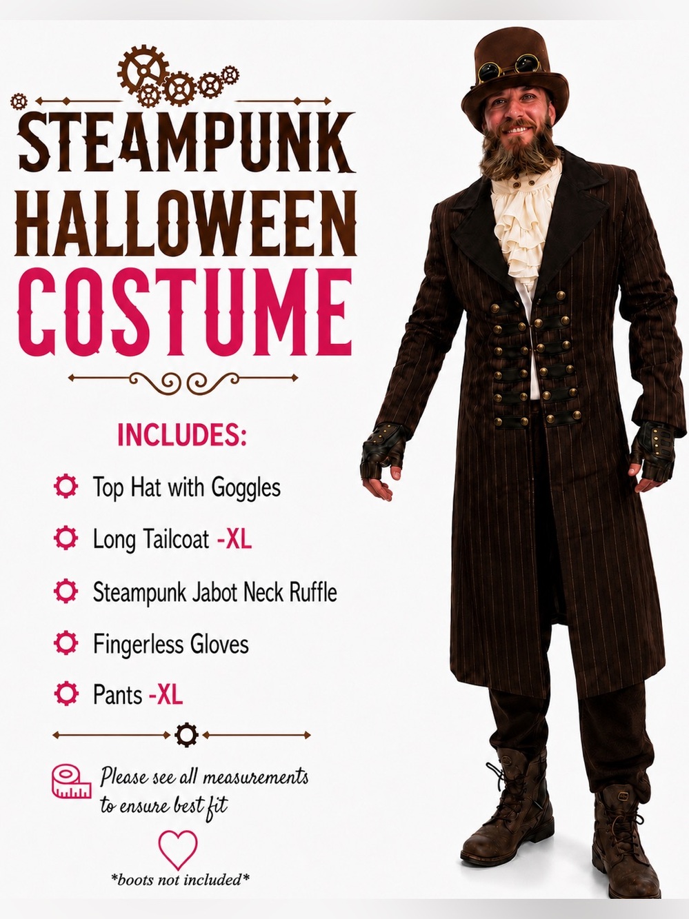🎩 ⚙️ Premium Men’s Steampunk Halloween Costume | 5-Piece Set | Size XL